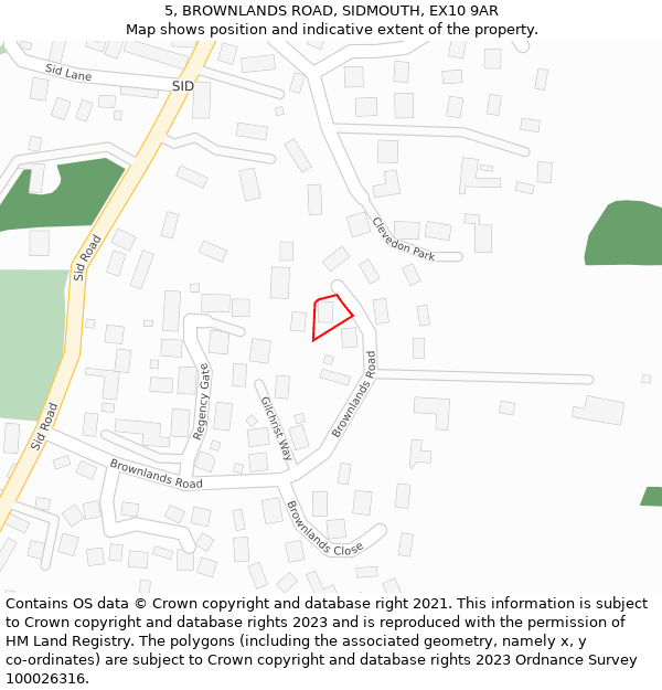 5, BROWNLANDS ROAD, SIDMOUTH, EX10 9AR: Location map and indicative extent of plot