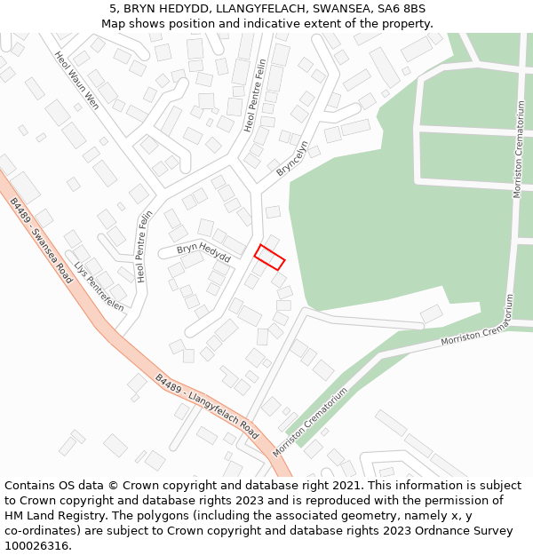 5, BRYN HEDYDD, LLANGYFELACH, SWANSEA, SA6 8BS: Location map and indicative extent of plot