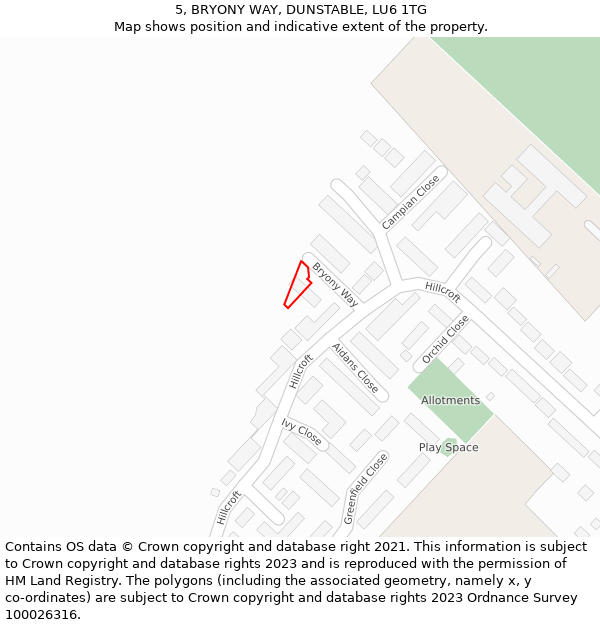 5, BRYONY WAY, DUNSTABLE, LU6 1TG: Location map and indicative extent of plot