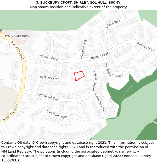 5, BUCKBURY CROFT, SHIRLEY, SOLIHULL, B90 4YJ: Location map and indicative extent of plot