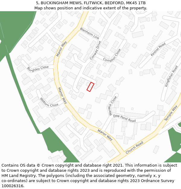 5, BUCKINGHAM MEWS, FLITWICK, BEDFORD, MK45 1TB: Location map and indicative extent of plot