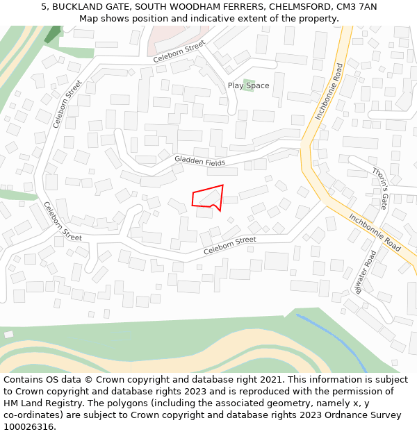 5, BUCKLAND GATE, SOUTH WOODHAM FERRERS, CHELMSFORD, CM3 7AN: Location map and indicative extent of plot