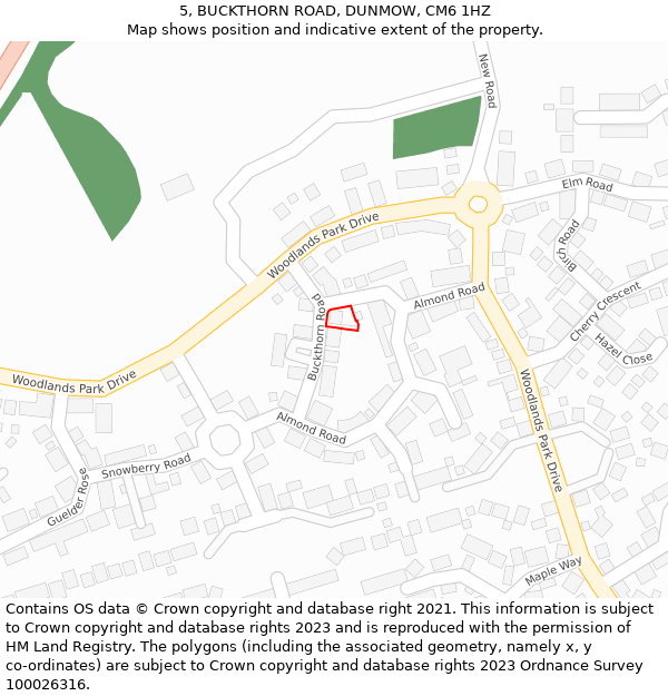 5, BUCKTHORN ROAD, DUNMOW, CM6 1HZ: Location map and indicative extent of plot