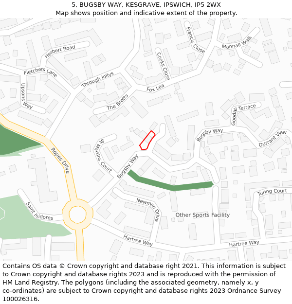5, BUGSBY WAY, KESGRAVE, IPSWICH, IP5 2WX: Location map and indicative extent of plot