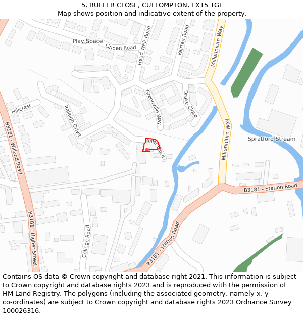 5, BULLER CLOSE, CULLOMPTON, EX15 1GF: Location map and indicative extent of plot