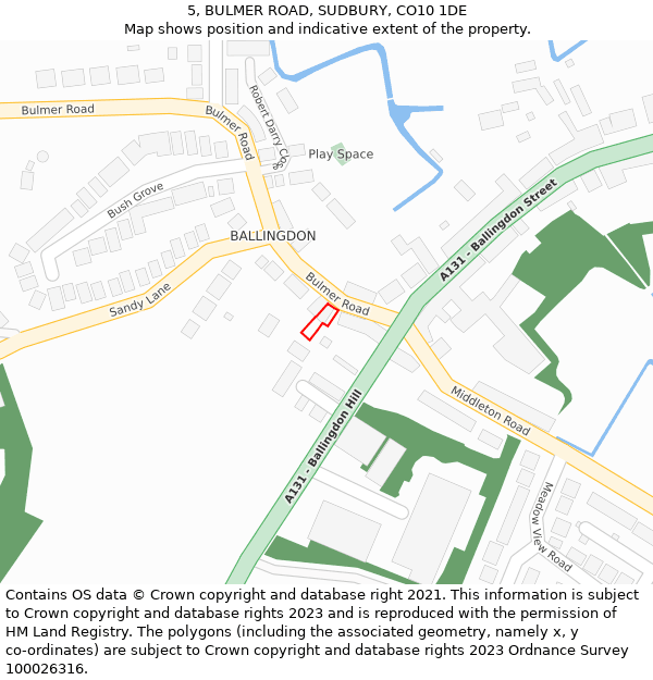 5, BULMER ROAD, SUDBURY, CO10 1DE: Location map and indicative extent of plot