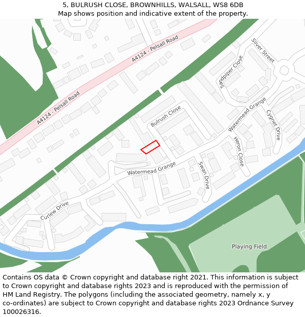 5, BULRUSH CLOSE, BROWNHILLS, WALSALL, WS8 6DB: Location map and indicative extent of plot