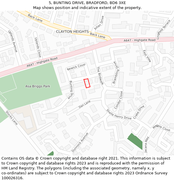 5, BUNTING DRIVE, BRADFORD, BD6 3XE: Location map and indicative extent of plot