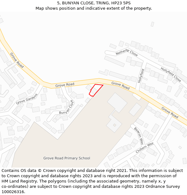 5, BUNYAN CLOSE, TRING, HP23 5PS: Location map and indicative extent of plot