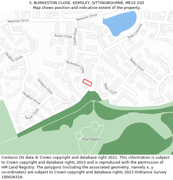 5, BURKESTON CLOSE, KEMSLEY, SITTINGBOURNE, ME10 2SD: Location map and indicative extent of plot