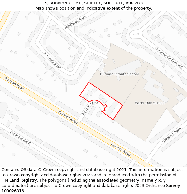 5, BURMAN CLOSE, SHIRLEY, SOLIHULL, B90 2DR: Location map and indicative extent of plot