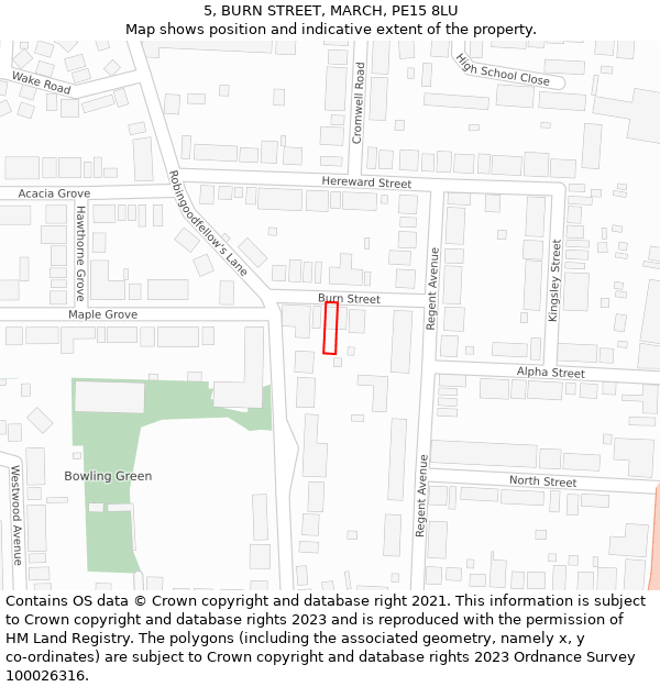 5, BURN STREET, MARCH, PE15 8LU: Location map and indicative extent of plot