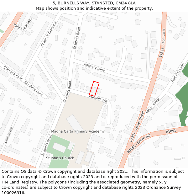 5, BURNELLS WAY, STANSTED, CM24 8LA: Location map and indicative extent of plot