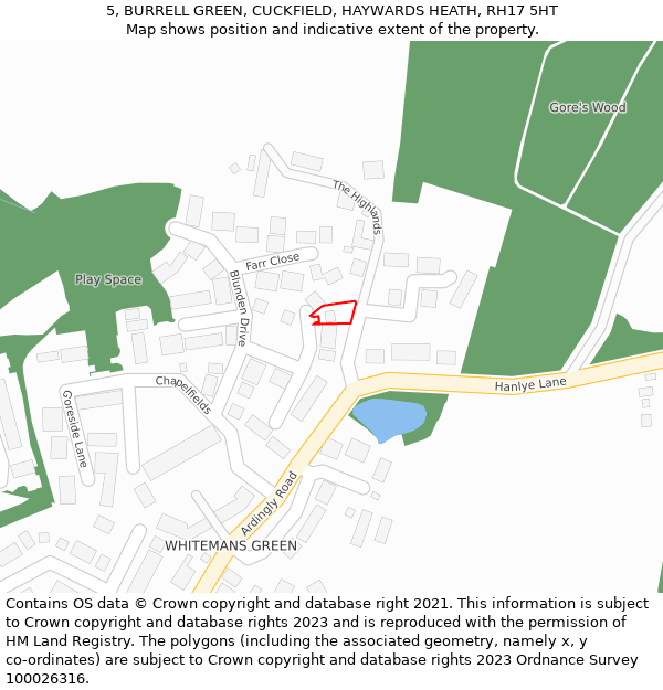 5, BURRELL GREEN, CUCKFIELD, HAYWARDS HEATH, RH17 5HT: Location map and indicative extent of plot