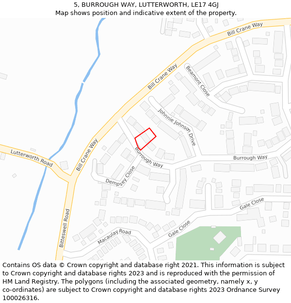 5, BURROUGH WAY, LUTTERWORTH, LE17 4GJ: Location map and indicative extent of plot