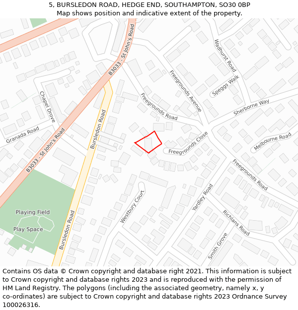 5, BURSLEDON ROAD, HEDGE END, SOUTHAMPTON, SO30 0BP: Location map and indicative extent of plot