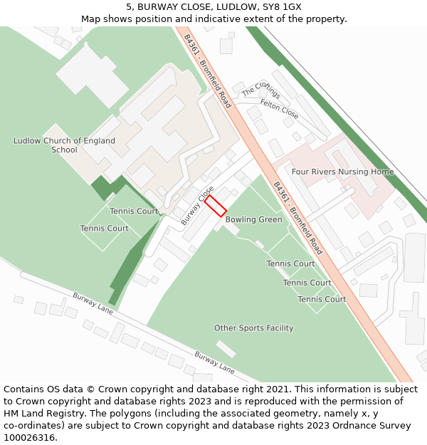 5, BURWAY CLOSE, LUDLOW, SY8 1GX: Location map and indicative extent of plot