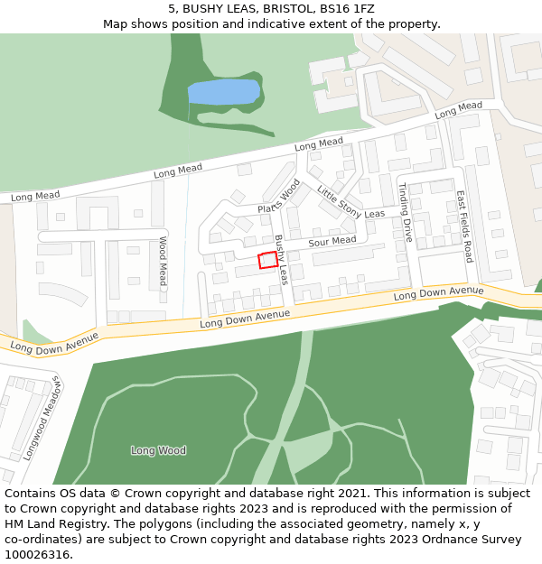 5, BUSHY LEAS, BRISTOL, BS16 1FZ: Location map and indicative extent of plot