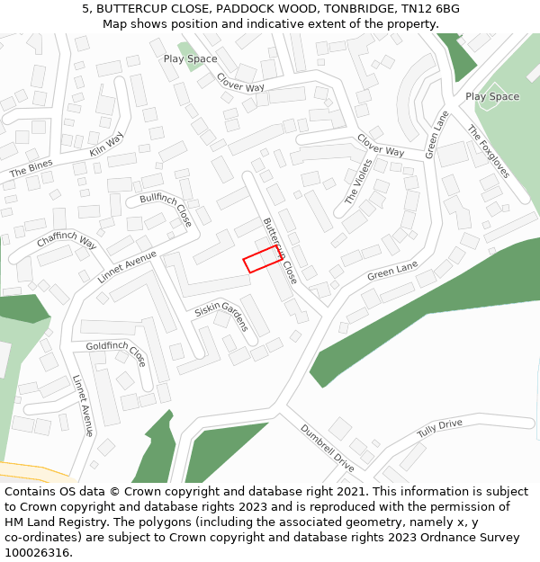 5, BUTTERCUP CLOSE, PADDOCK WOOD, TONBRIDGE, TN12 6BG: Location map and indicative extent of plot