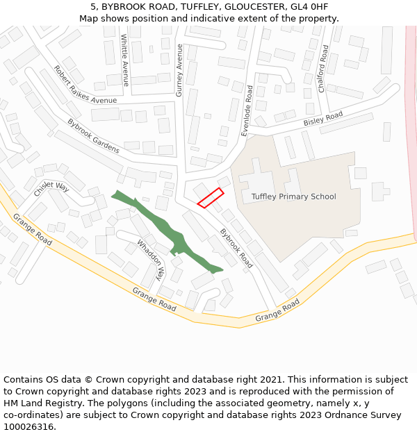 5, BYBROOK ROAD, TUFFLEY, GLOUCESTER, GL4 0HF: Location map and indicative extent of plot