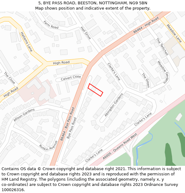 5, BYE PASS ROAD, BEESTON, NOTTINGHAM, NG9 5BN: Location map and indicative extent of plot