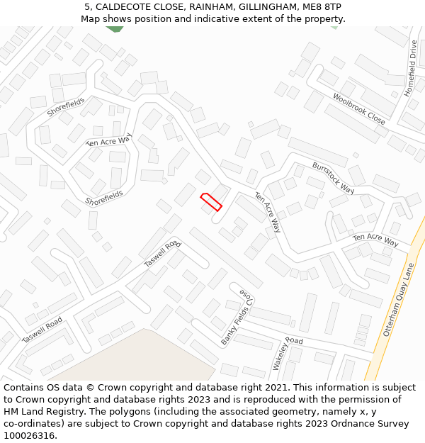 5, CALDECOTE CLOSE, RAINHAM, GILLINGHAM, ME8 8TP: Location map and indicative extent of plot