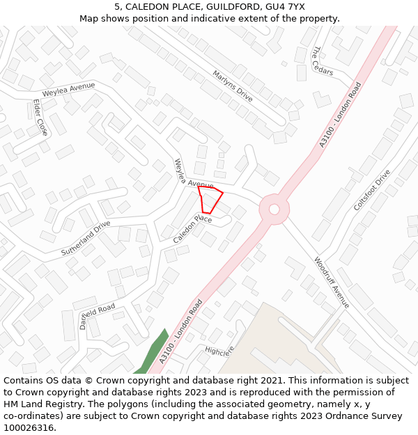 5, CALEDON PLACE, GUILDFORD, GU4 7YX: Location map and indicative extent of plot