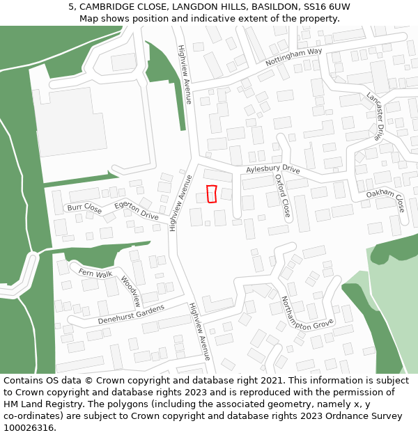 5, CAMBRIDGE CLOSE, LANGDON HILLS, BASILDON, SS16 6UW: Location map and indicative extent of plot
