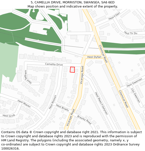 5, CAMELLIA DRIVE, MORRISTON, SWANSEA, SA6 6ED: Location map and indicative extent of plot