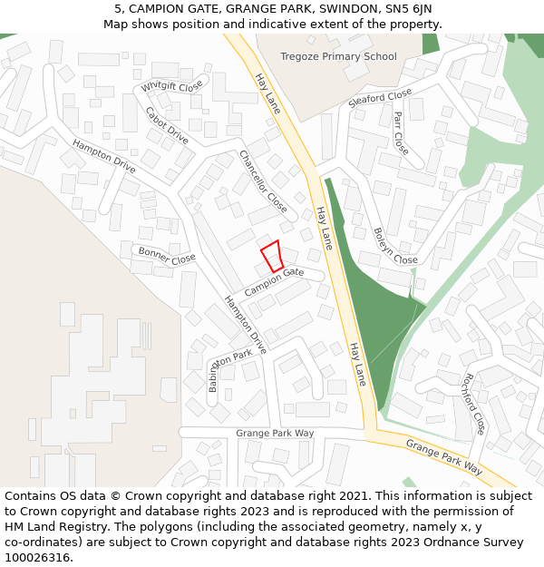 5, CAMPION GATE, GRANGE PARK, SWINDON, SN5 6JN: Location map and indicative extent of plot