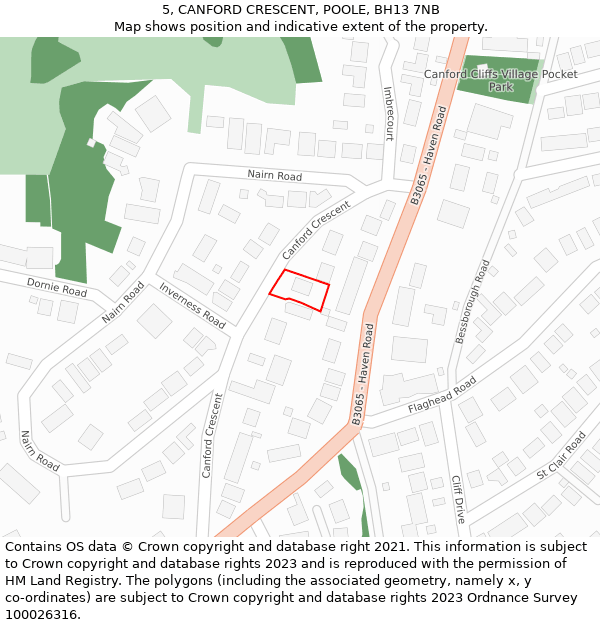 5, CANFORD CRESCENT, POOLE, BH13 7NB: Location map and indicative extent of plot