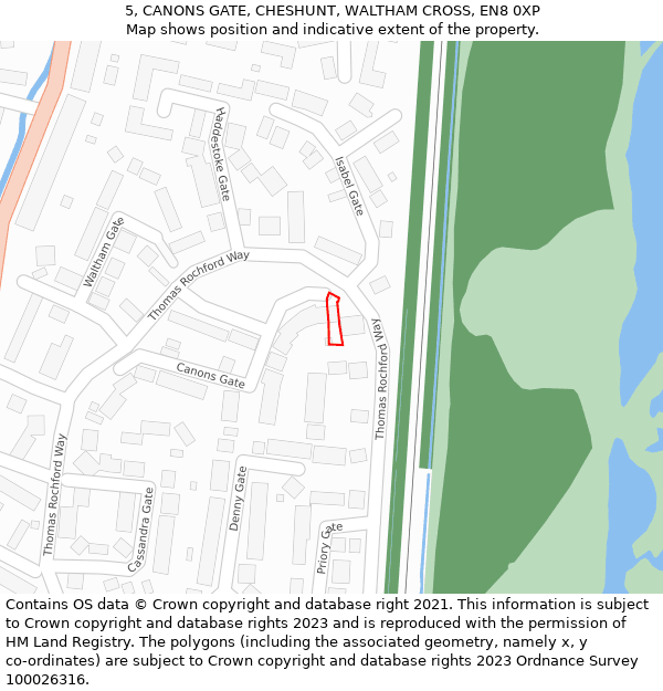 5, CANONS GATE, CHESHUNT, WALTHAM CROSS, EN8 0XP: Location map and indicative extent of plot