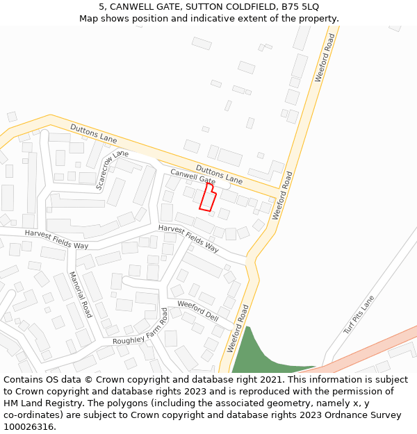 5, CANWELL GATE, SUTTON COLDFIELD, B75 5LQ: Location map and indicative extent of plot