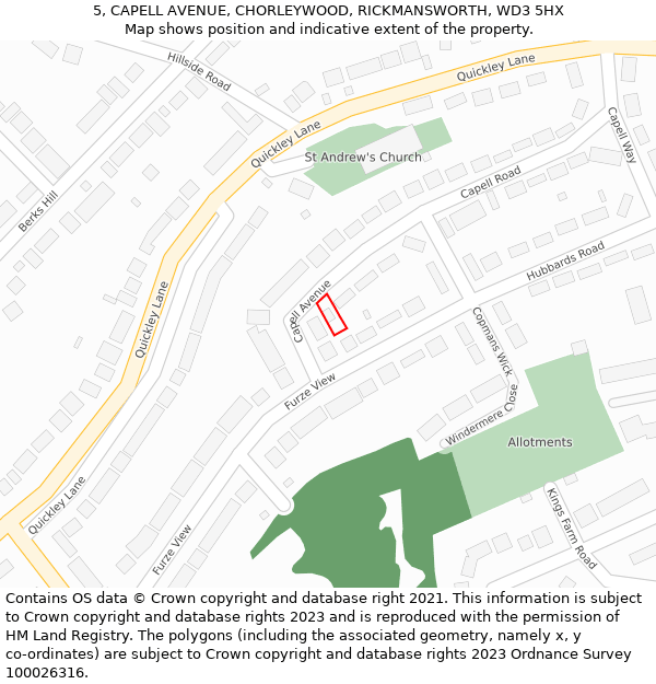 5, CAPELL AVENUE, CHORLEYWOOD, RICKMANSWORTH, WD3 5HX: Location map and indicative extent of plot