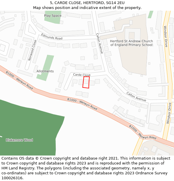 5, CARDE CLOSE, HERTFORD, SG14 2EU: Location map and indicative extent of plot