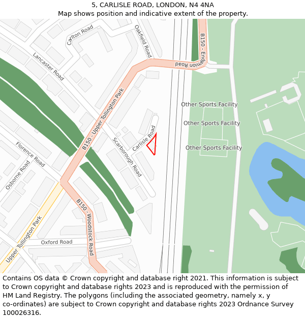 5, CARLISLE ROAD, LONDON, N4 4NA: Location map and indicative extent of plot