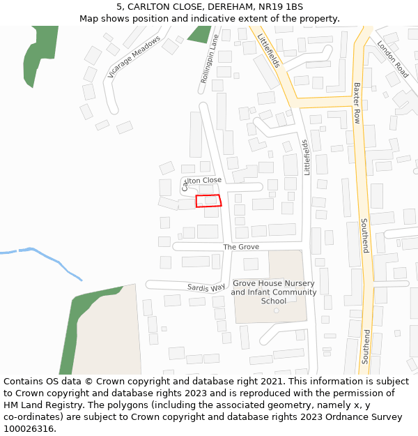 5, CARLTON CLOSE, DEREHAM, NR19 1BS: Location map and indicative extent of plot