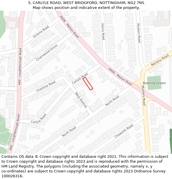 5, CARLYLE ROAD, WEST BRIDGFORD, NOTTINGHAM, NG2 7NS: Location map and indicative extent of plot