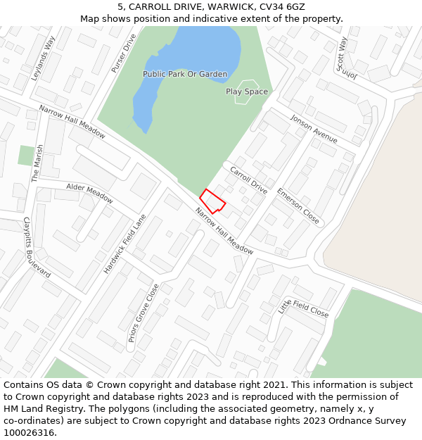 5, CARROLL DRIVE, WARWICK, CV34 6GZ: Location map and indicative extent of plot