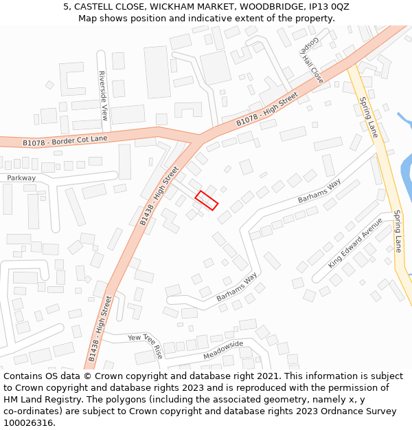 5, CASTELL CLOSE, WICKHAM MARKET, WOODBRIDGE, IP13 0QZ: Location map and indicative extent of plot