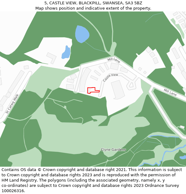 5, CASTLE VIEW, BLACKPILL, SWANSEA, SA3 5BZ: Location map and indicative extent of plot