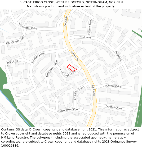 5, CASTLERIGG CLOSE, WEST BRIDGFORD, NOTTINGHAM, NG2 6RN: Location map and indicative extent of plot