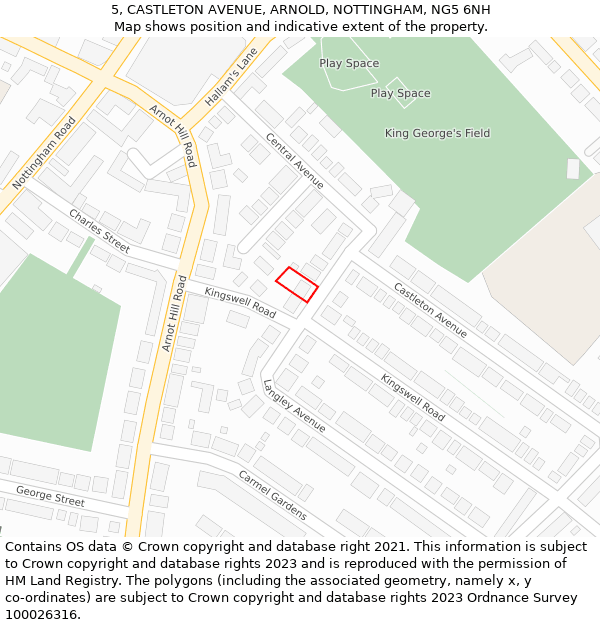5, CASTLETON AVENUE, ARNOLD, NOTTINGHAM, NG5 6NH: Location map and indicative extent of plot