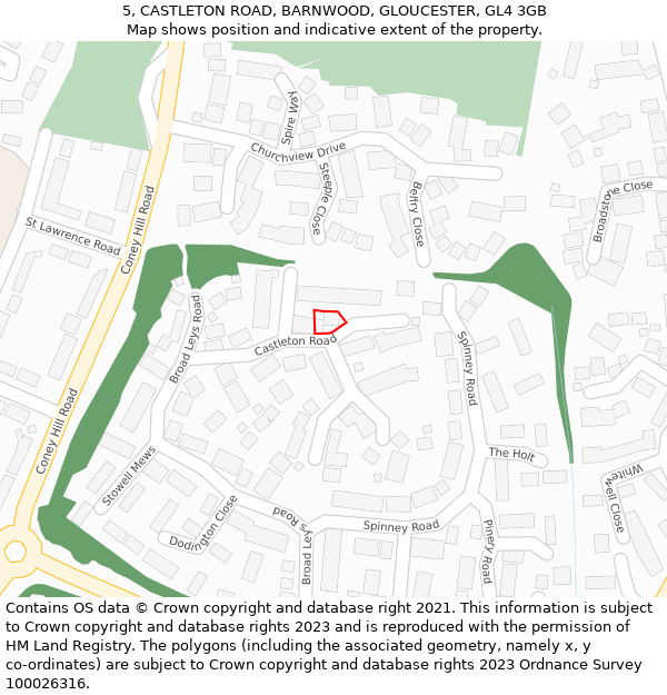 5, CASTLETON ROAD, BARNWOOD, GLOUCESTER, GL4 3GB: Location map and indicative extent of plot