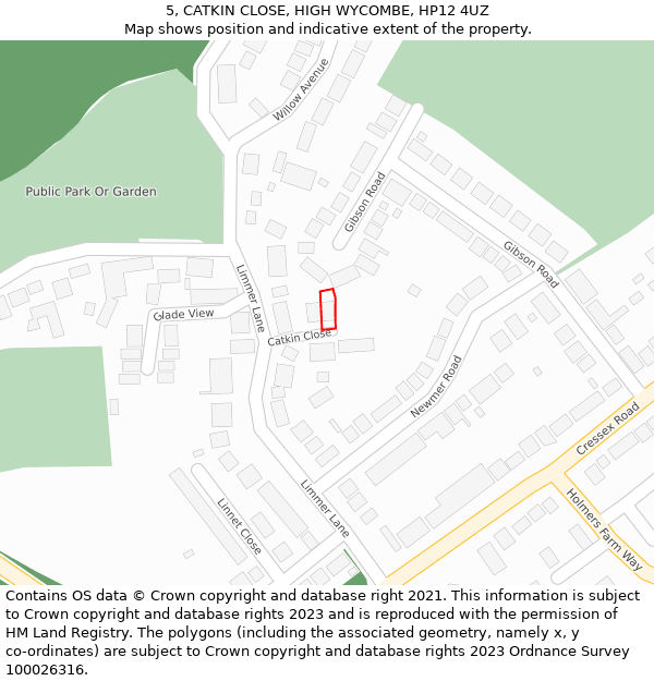 5, CATKIN CLOSE, HIGH WYCOMBE, HP12 4UZ: Location map and indicative extent of plot