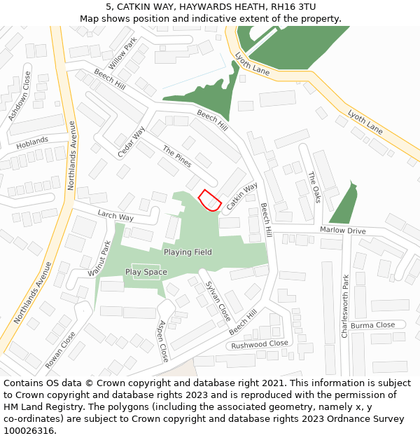 5, CATKIN WAY, HAYWARDS HEATH, RH16 3TU: Location map and indicative extent of plot