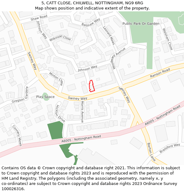 5, CATT CLOSE, CHILWELL, NOTTINGHAM, NG9 6RG: Location map and indicative extent of plot