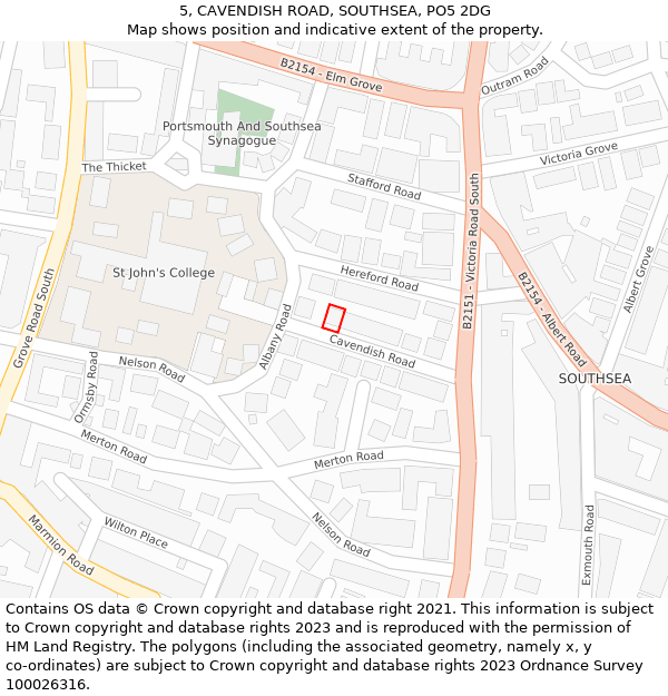 5, CAVENDISH ROAD, SOUTHSEA, PO5 2DG: Location map and indicative extent of plot