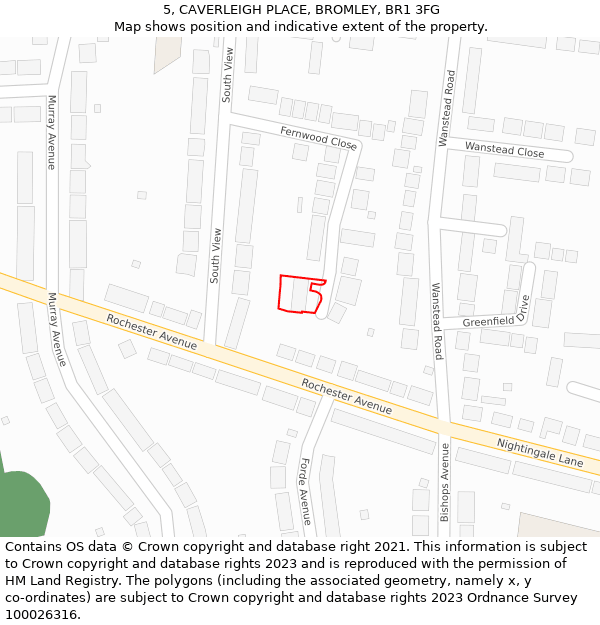 5, CAVERLEIGH PLACE, BROMLEY, BR1 3FG: Location map and indicative extent of plot