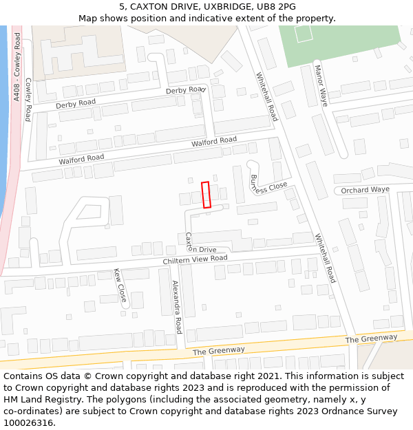 5, CAXTON DRIVE, UXBRIDGE, UB8 2PG: Location map and indicative extent of plot